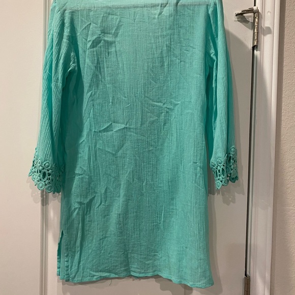 LA BLANCA Bright Blue Beach Cover Up / Tunic w/ Lace Detail - Picture 2 of 7